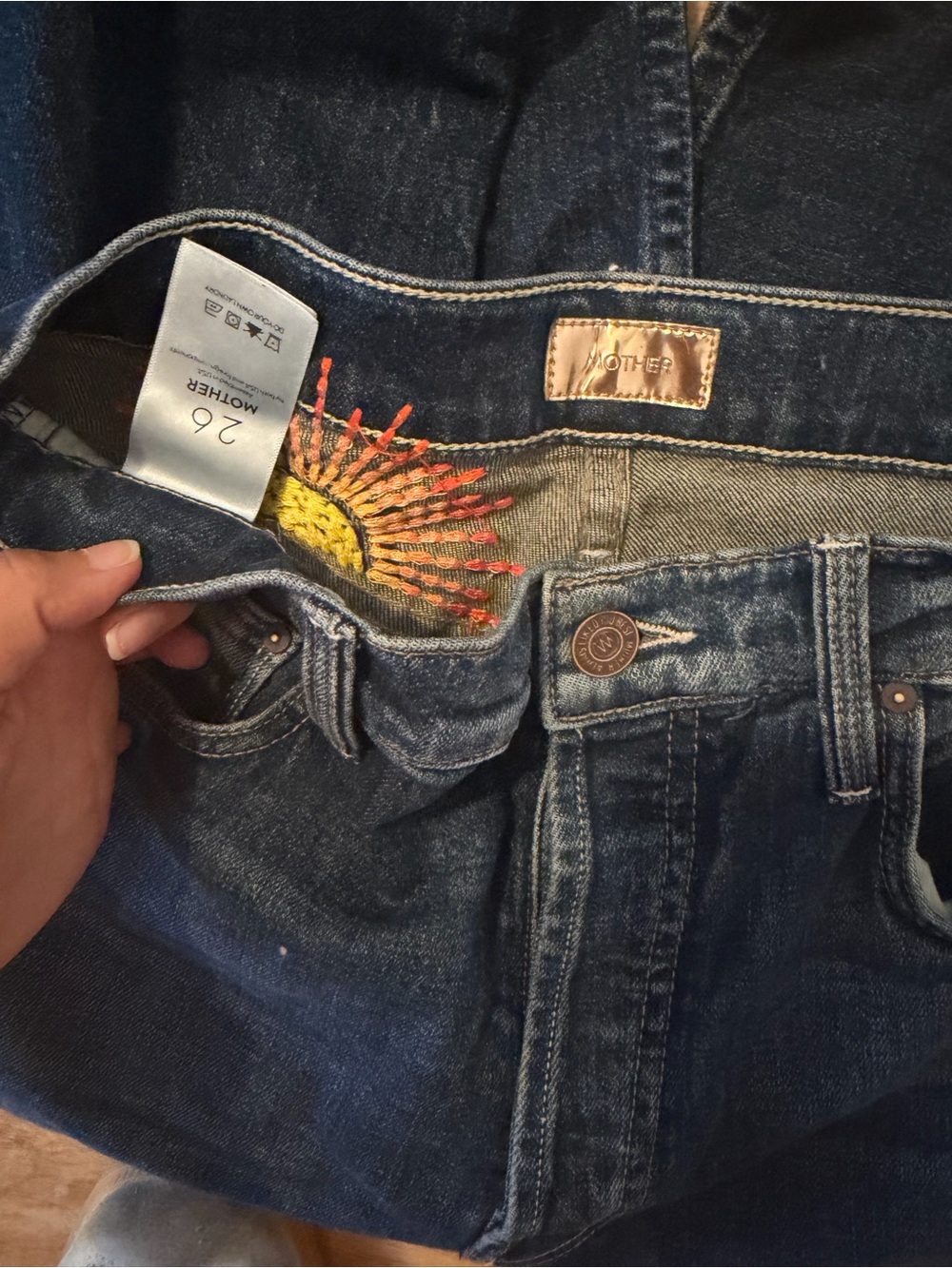 MOTHER The Tomcat Ankle Jeans Size 26 Sun Embroidery Button Fly Straight Leg - Picture 5 of 16